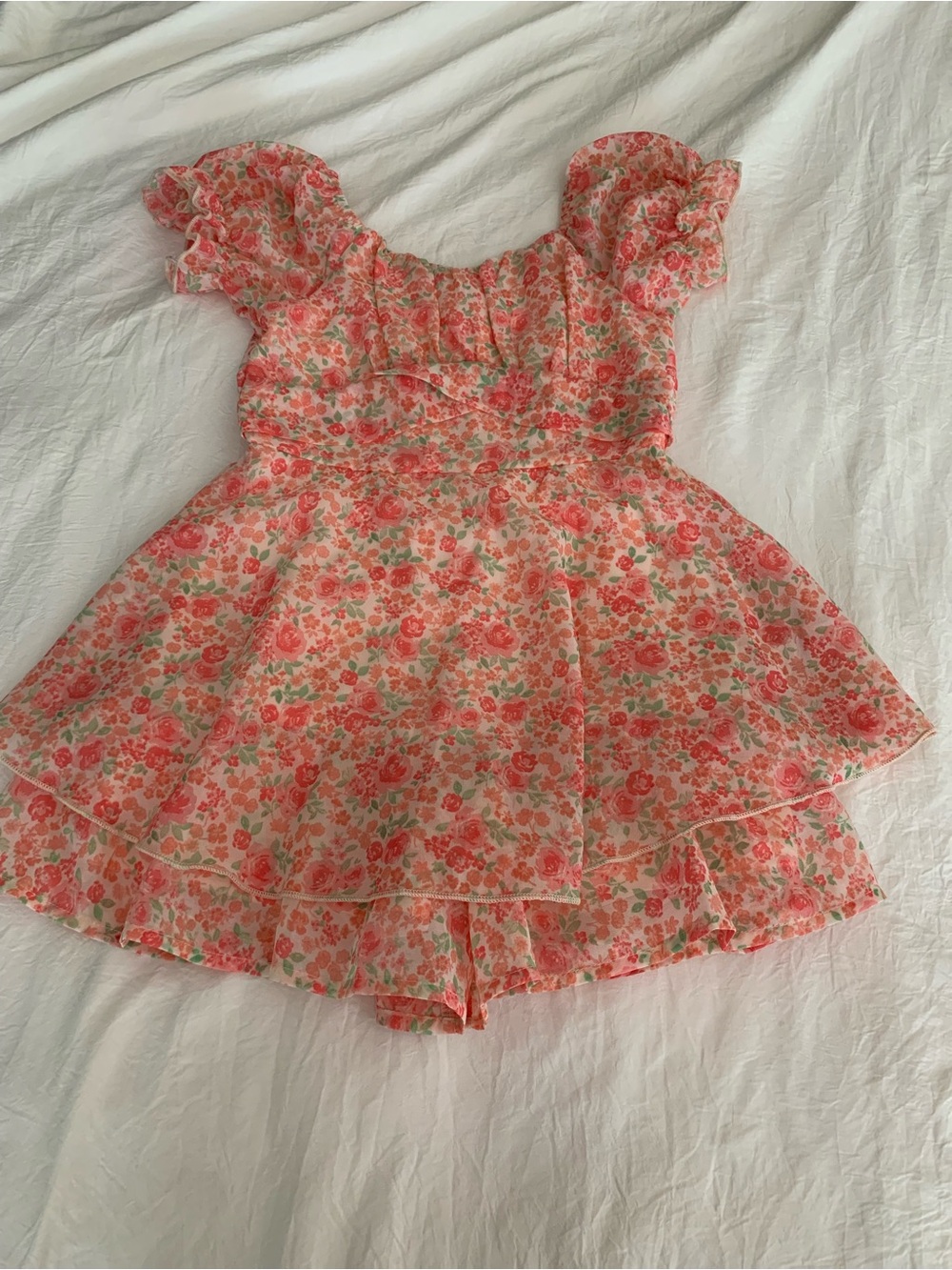 Zhenzi Coral Pink Floral Kids Casual Romper